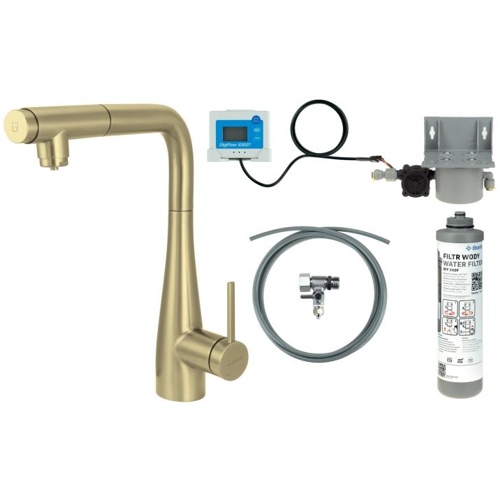 Rubinetto da cucina con kit di filtraggio dell'acqua e beccuccio estraibile.