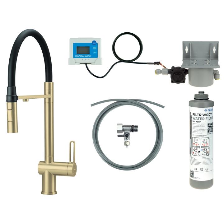 Kitchen faucet with water filtration kit and flexible spout