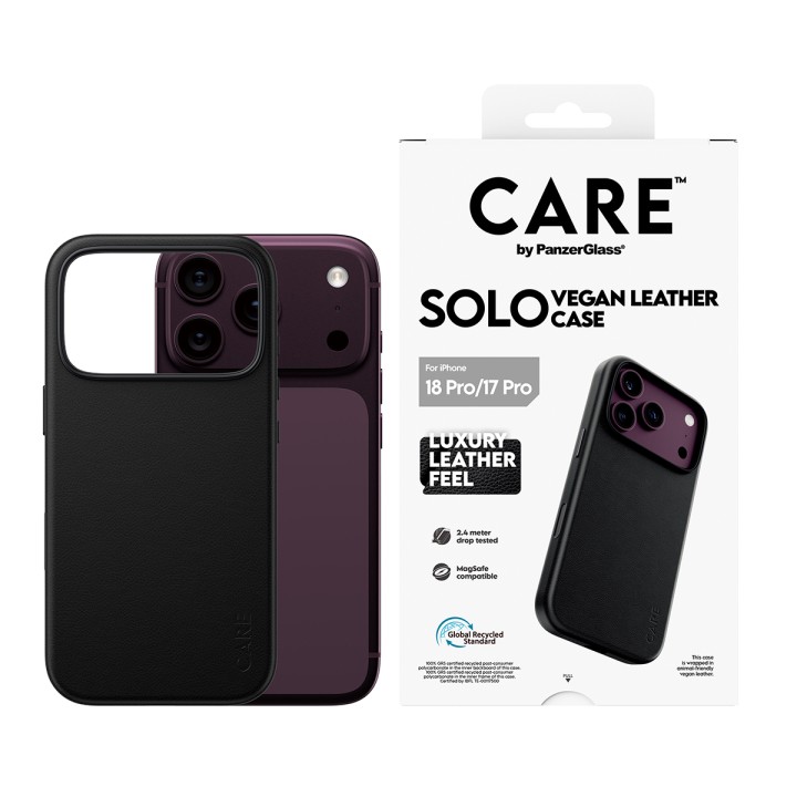 Étui de protection arrière en cuir végétalien Panzerglass Solo MagSafe noir pour iPhone 18 Pro / 17 Pro
