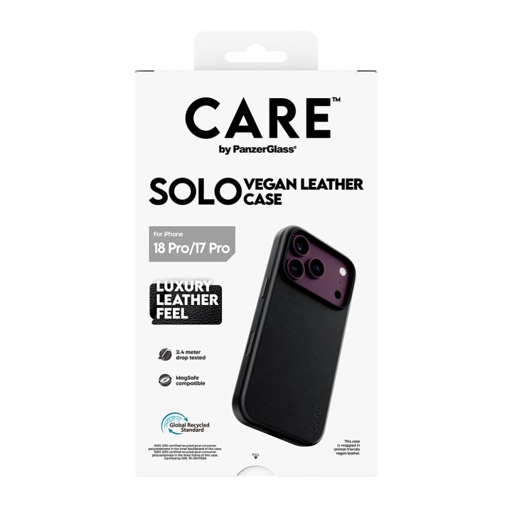 Étui de protection arrière en cuir végétalien Panzerglass Solo MagSafe noir pour iPhone 18 Pro / 17 Pro