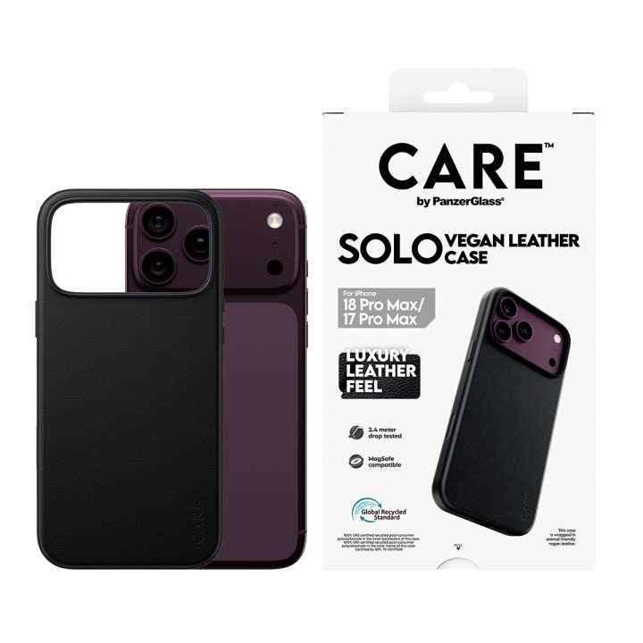 Mobile case back cover panzerglass solo vegan leather magsafe black iphone 18 pro max / 17 pro max