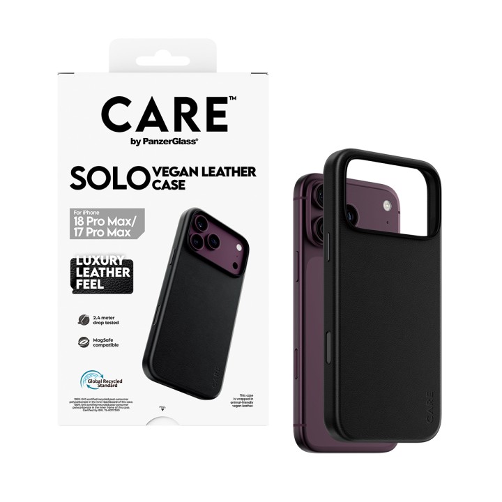 Mobile case back cover panzerglass solo vegan leather magsafe black iphone 18 pro max / 17 pro max