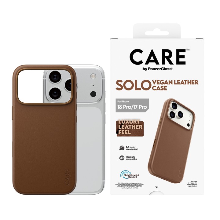 Capa traseira para celular Panzerglass Solo em couro vegano MagSafe marrom para iPhone 18 Pro / 17 Pro