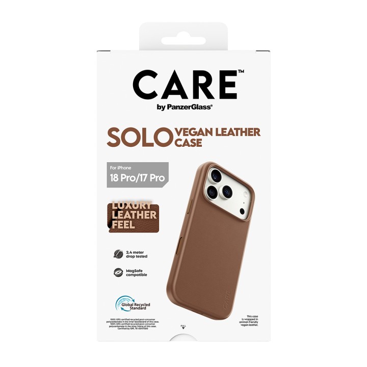 Capa traseira para celular Panzerglass Solo em couro vegano MagSafe marrom para iPhone 18 Pro / 17 Pro