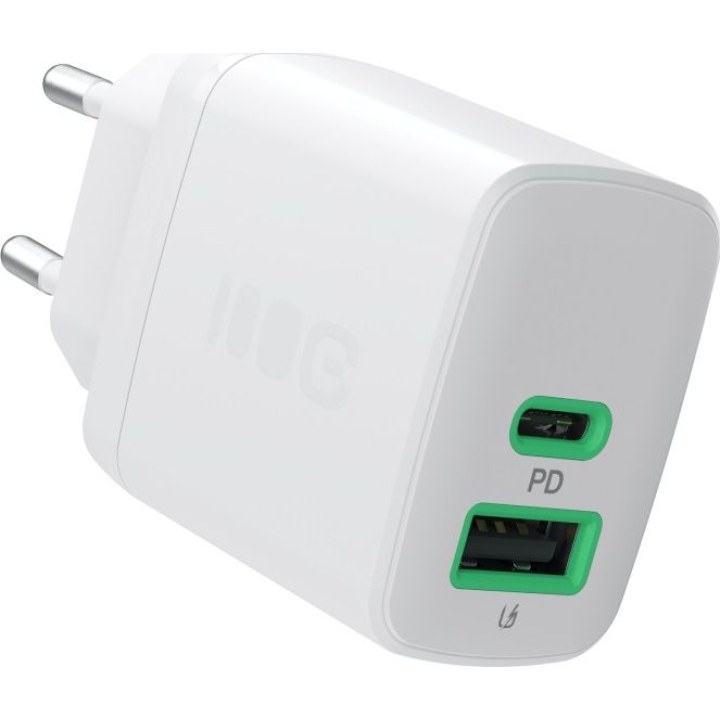 Cargador de red Usb + Type-C / 30W / Blanco / CHARB-GC-30AC-W / Greencell