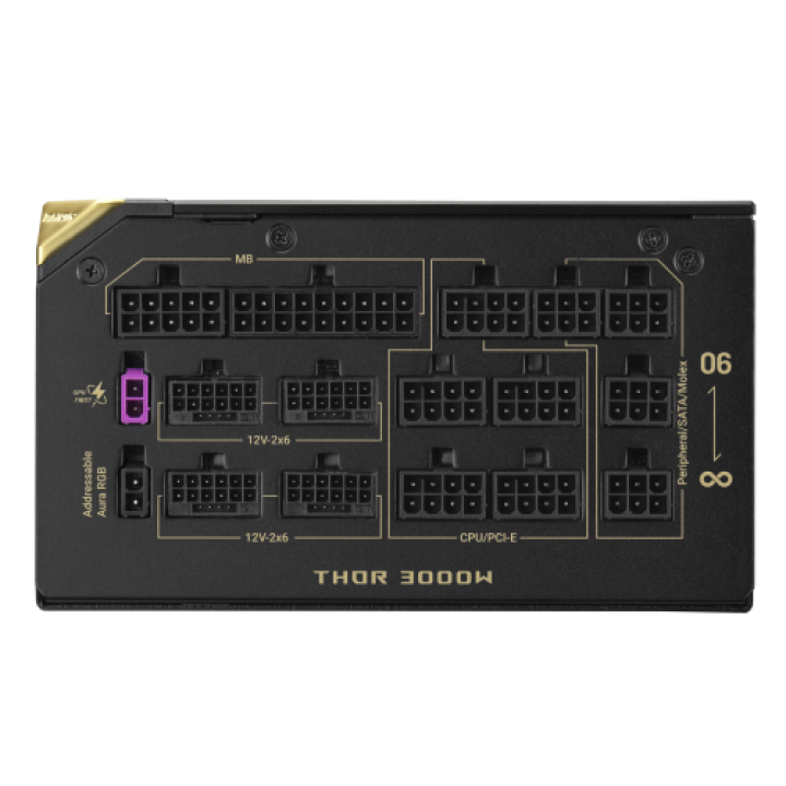 Alimentatore Asus ROG Thor 3000W Titanium III Edition, 20 unità, connettore ATX 20+4 pin, colore nero.