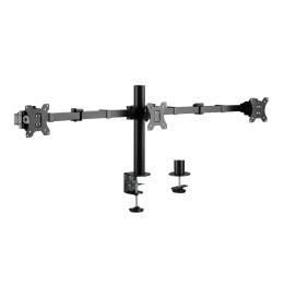Suporte triplo para monitores de 17 a 27 polegadas, com capacidade de 7 kg por braço.
