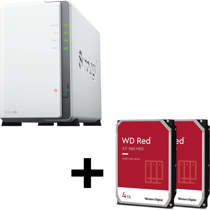 Synology DiskStation DS223J e WD40EFPX – Caixa NAS de 2 compartimentos com discos rígidos WD Red de 8 TB e 3,5 polegadas
