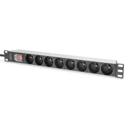 Regleta Digitus con perfil de aluminio e interruptor, 8 tomas CEE 7/5, cable de 2 m con enchufe de seguridad y contacto de tierr