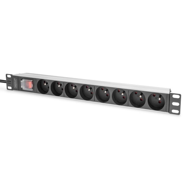 Regleta Digitus con perfil de aluminio e interruptor, 8 tomas CEE 7/5, cable de 2 m con enchufe de seguridad y contacto de tierr