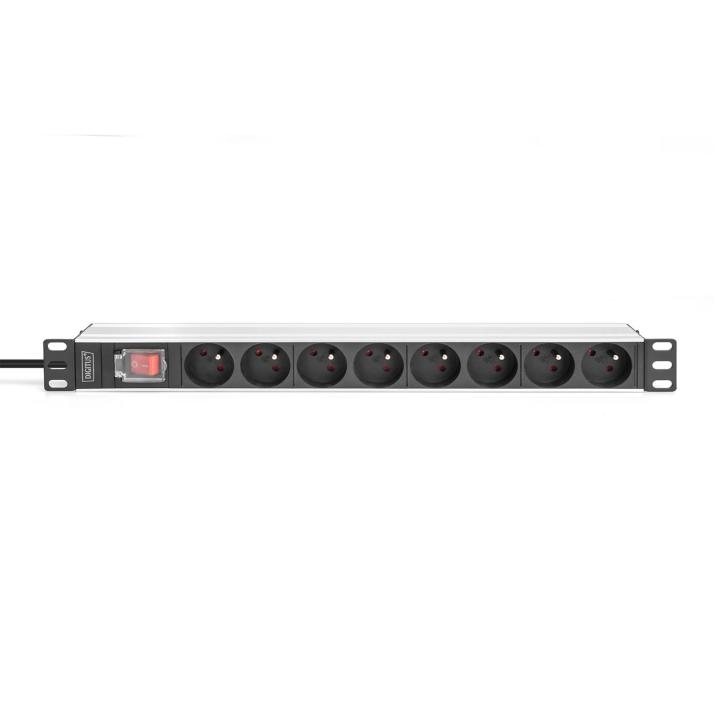 Regleta Digitus con perfil de aluminio e interruptor, 8 tomas CEE 7/5, cable de 2 m con enchufe de seguridad y contacto de tierr