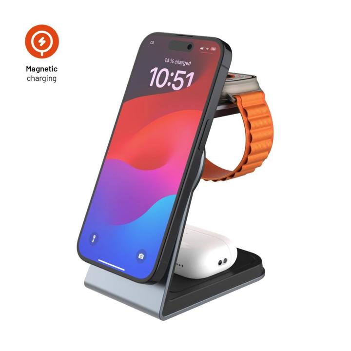 FIXED FIXMPOS-AL-GR Ladegerät für Mobilgeräte: Smartphone, Smartwatch, Kopfhörer, grau, USB, kabelloses Laden, Schnellladung, fü