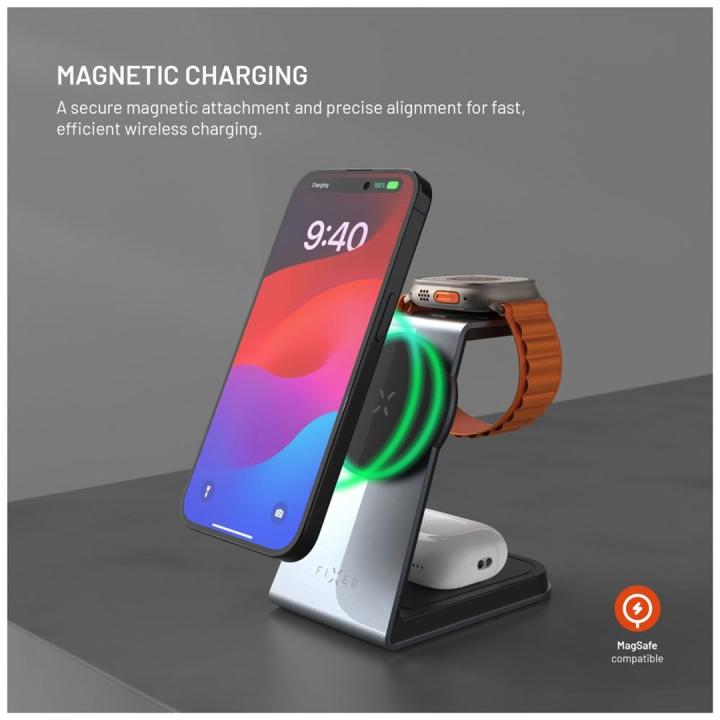 FIXED FIXMPOS-AL-GR Mobile Device Charger: Smartphone, Smartwatch, Headphones, Gray, USB, Wireless Charger, Fast Charging, Indoo