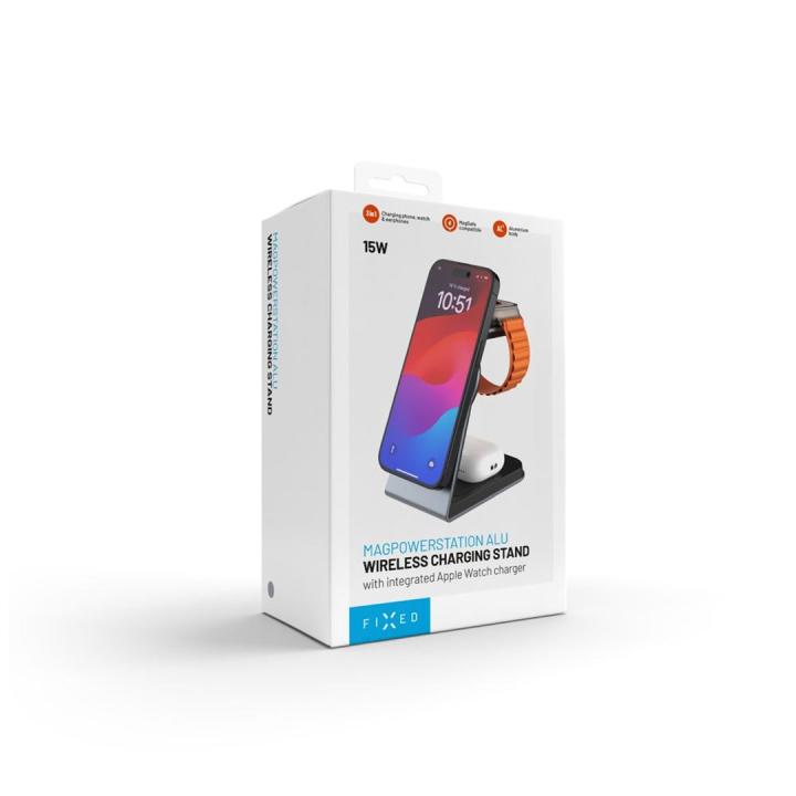 FIXED FIXMPOS-AL-GR Ladegerät für Mobilgeräte: Smartphone, Smartwatch, Kopfhörer, grau, USB, kabelloses Laden, Schnellladung, fü