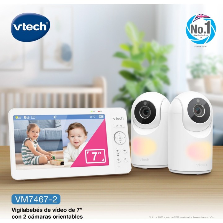 Monitor de vídeo para bebés VTech 4897027126822 de alta qualidade, com 7 polegadas e 2 câmaras