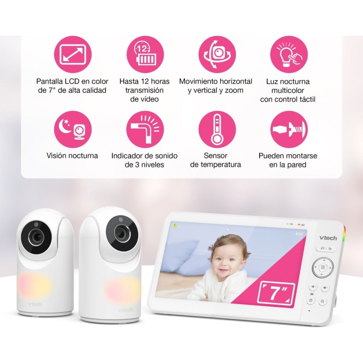 Monitor de vídeo para bebés VTech 4897027126822 de alta qualidade, com 7 polegadas e 2 câmaras
