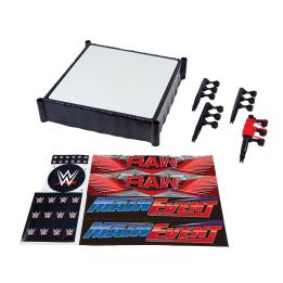 Mattel Ring das superestrelas da WWE com autocolantes do Main Event e do RAW, tapete com molas e cordas elásticas