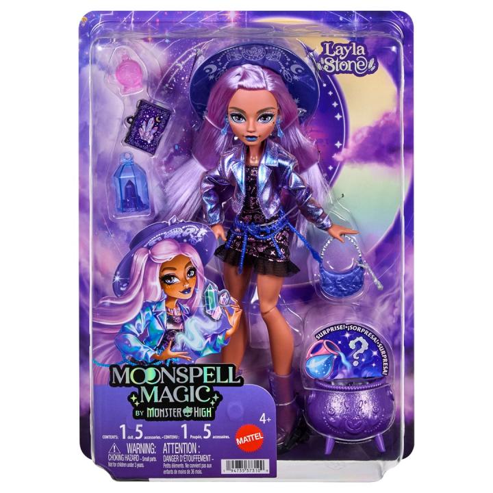 Boneca Monster High Layla Stone Moonspell Magic, a bruxa dos cristais, com acessórios