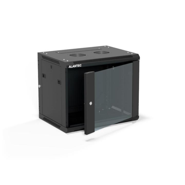 19" 9U 600x450 wall-mounted cabinet, (two-section option), single-panel glass door, full-coverage removable rear panel, full-cov