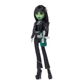 Boneca colecionável da Monster High do Frankenstein da série Universal Monsters, com roupa preta e uma mala com um moinho