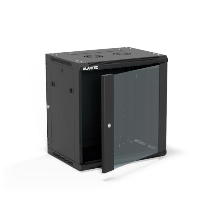 19" 12U Wall-Mounted Cabinet, 600x450, (two-section option) single-panel glass door, solid removable rear panel, solid removable