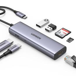 Ugreen USB-C Hub mit 2 × USB 3.0, HDMI, RJ 45, SD- und TF-Kartensteckplatz sowie PD-Anschluss