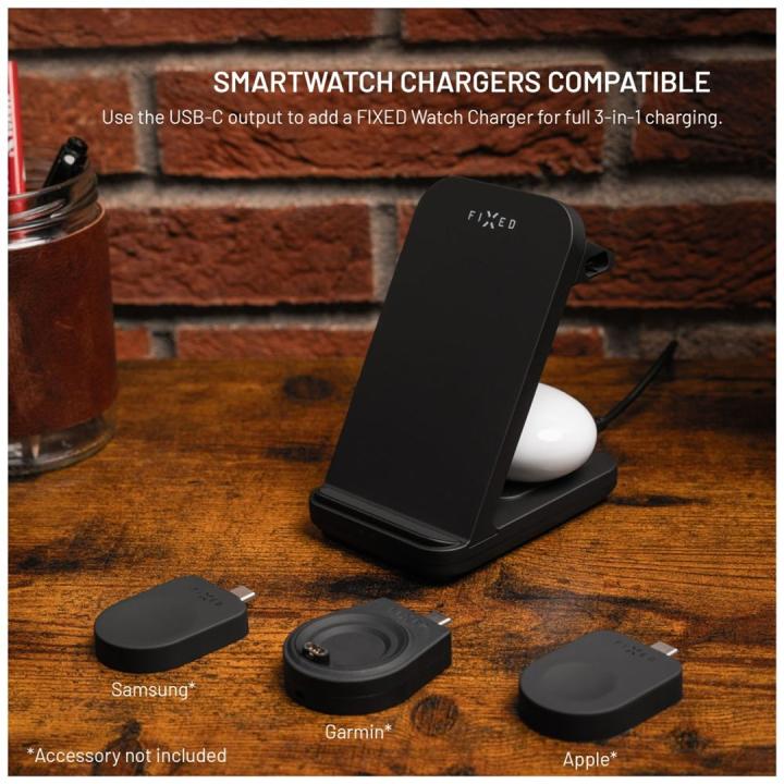 FIXED FIXPOS-U-BK Mobile Device Charger: Smartwatch, Smartphone, Headphones — Black USB Wireless Charger with Fast Charging — In