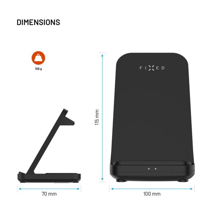 FIXED FIXPOS-U-BK Mobile Device Charger: Smartwatch, Smartphone, Headphones — Black USB Wireless Charger with Fast Charging — In
