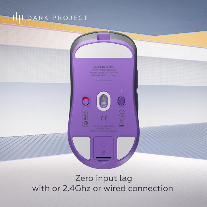 Dark Project DPP_NOVUS_PRO_BB: mouse da gioco ambidestro, wireless RF + USB Type-C, ottico, 26.000 DPI