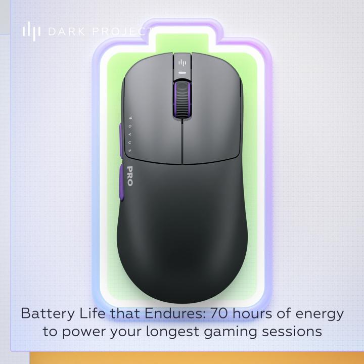 Dark Project DPP_NOVUS_PRO_BB: mouse da gioco ambidestro, wireless RF + USB Type-C, ottico, 26.000 DPI