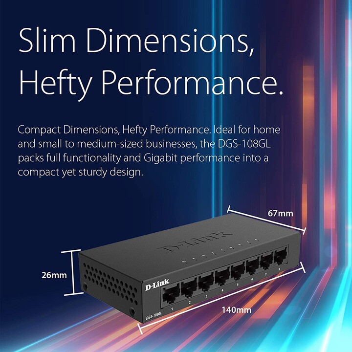 D-Link DGS-108 8-port Gigabit metal switch, black
