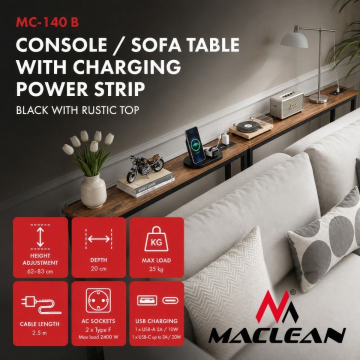 MC-140 B Side Table with Charging Strip