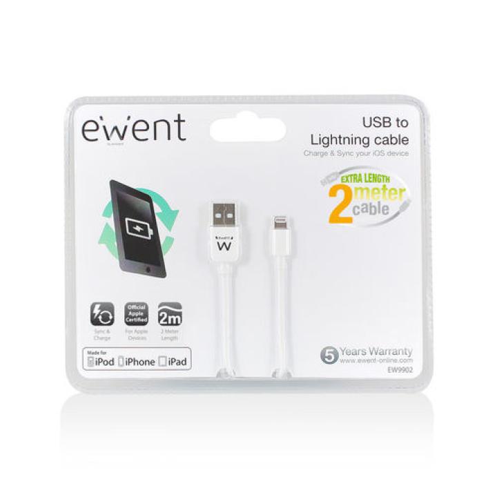 CABLE USB EWENT LIGHTNING- USB-A 2.0M BLANCO