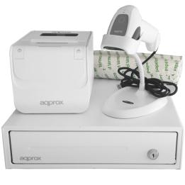 Pacchetto per POS Approx appPOSPACK3380WH / Cassetto portamonete + stampante termica per scontrini + lettore di codici a barre +