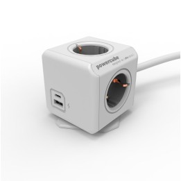 Allocacoc DesignNest PowerCube Extended USB A+C, 4 sockets (CEE7) to plug (CEE7), 1.5m, white/grey