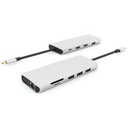eSTUFF ES623009 USB-C Hub 12-in-1 mit 2x HDMI 2.0 4K, VGA, PD 100W, Gigabit Ethernet, 4G LTE, micro/SD-Kartenleser und 3x USB 3.