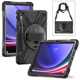 eSTUFF ES681857-BULK Custodia per tablet Samsung Galaxy Tab, nera, antishock MIL-STD-810H, supporto 360°, cinturino da polso e a