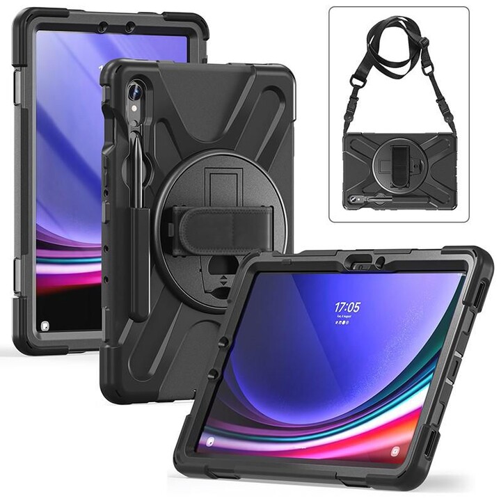 eSTUFF ES681857-BULK Custodia per tablet Samsung Galaxy Tab, nera, antishock MIL-STD-810H, supporto 360°, cinturino da polso e a