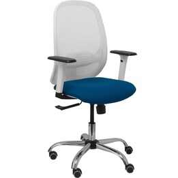 Chaise Piqueras y Crespo Cilanco Blanche Maille Blanche Assise Bali Bleu Marine Accoudoir Réglable Base Chromée Roulettes De Par