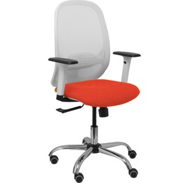 Chaise Piqueras y Crespo Cilanco Blanche Maille Blanche Assise Bali Orange Foncé Accoudoirs Réglables Base Chromée Roulettes Par