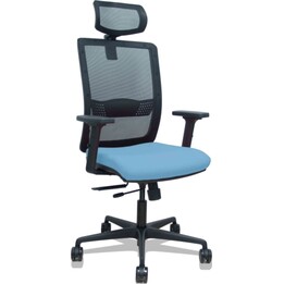 Piqueras y Crespo Haches Traslack Bürostuhl, schwarzes Netz, Sitz Bali himmelblau, 2D-Armlehnen, 65 mm Rollen, verstellbare Kopf