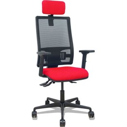 Chaise Piqueras y Crespo Bormate Asincro, dossier en maille noire, assise Bali rouge, accoudoirs 2D, roulettes 65 mm, appui-tête