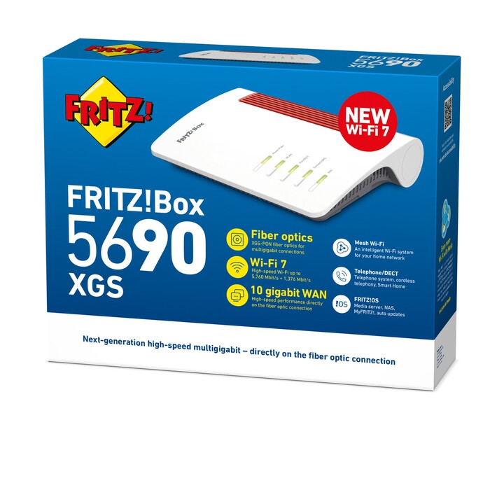 FRITZ! Box 5690 XGS International - Router WiFi 6 de doble banda hasta 2400 Mbit/s, puerto WAN 2.5 GbE, 4 puertos LAN Gigabit, b