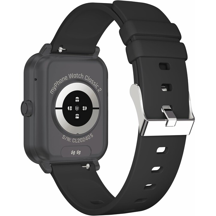 MyPhone Classic 2 Black - Smartwatch com ecrã tátil de 1,3", monitor de frequência cardíaca, podómetro, notificações e bateria a