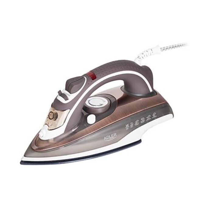 Ferro da stiro Adler AD 5030 Ferro da stiro a vapore Piastra in ceramica Marrone, Grigio, Bianco 3000 W
