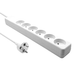 Régua de tomadas dinamarquesa MicroConnect MC-GRU0603DKW, 6 tomadas tipo K, proteção sobretensão 10 kA, cabo 2 m, interruptor il