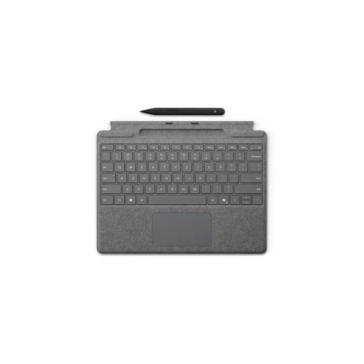 Microsoft Surface Pro Keyboard mit Slim Pen – Kabellose Tastatur Platinum, Bluetooth, hintergrundbeleuchtet, kompatibel mit Surf