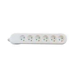 Mercodan 6-way extension lead with earth, 5.0 m cable, white