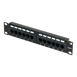 PHASAK Patch Panel for 10" Rack - 12 UTP Cat6 Ports - 1U - Black