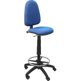 Tabouret Piqueras y Crespo Ayna Bali Bleu, assise en polypropylène, base chromée à 5 branches avec roulettes et repose-pieds rég